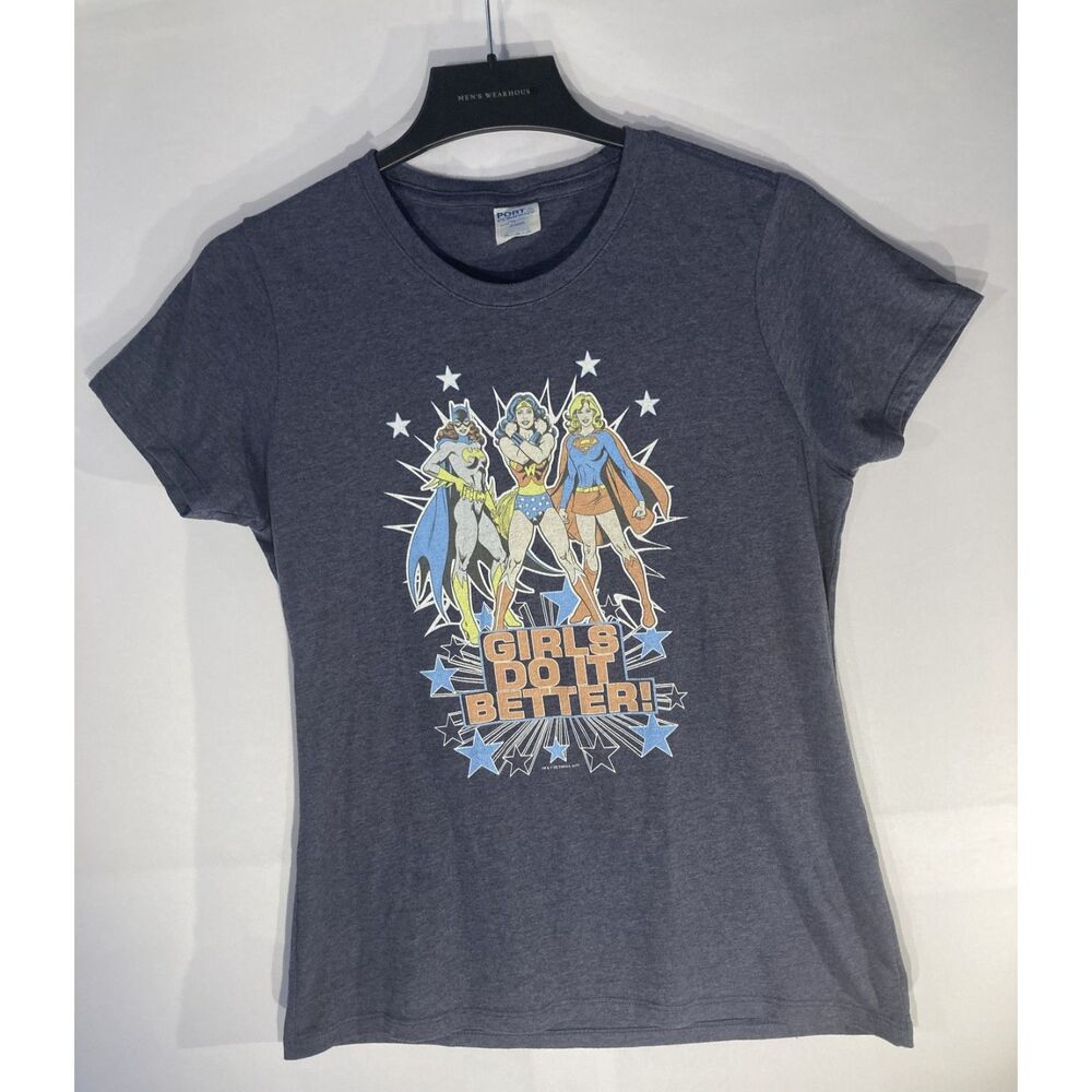 DC Comics Girls Do It Better Shirt Wonder Woman Batgirl Supergirl Gray Women's M